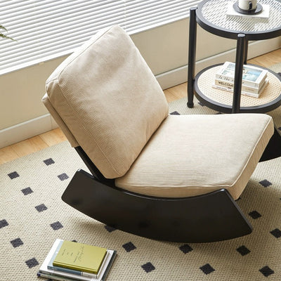 Modern Minimalist Square Rectangular Pine Wood Corduroy Removable Rocking Chair Backrest Armless For Living Room