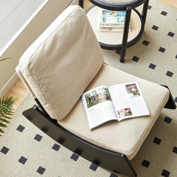 Modern Minimalist Square Rectangular Pine Wood Corduroy Removable Rocking Chair Backrest Armless For Living Room