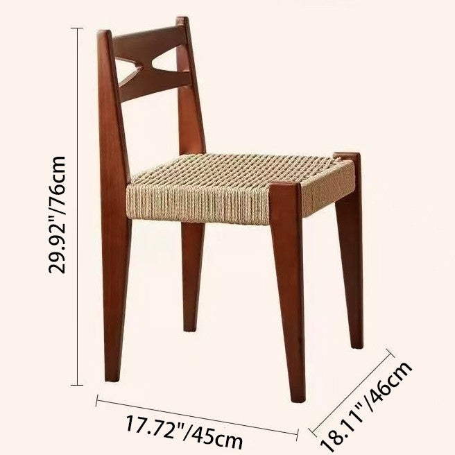Traditional Japanese Square Rectangular Rubberwood Kraft Paper Rope Weaving Dining Chair Backrest Armless For Dining Room & Kitchen