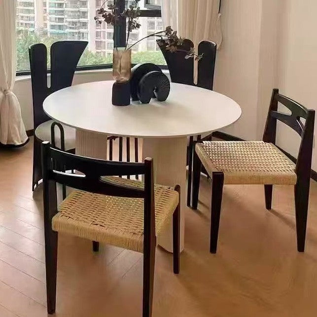 Traditional Japanese Square Rectangular Rubberwood Kraft Paper Rope Weaving Dining Chair Backrest Armless For Dining Room & Kitchen
