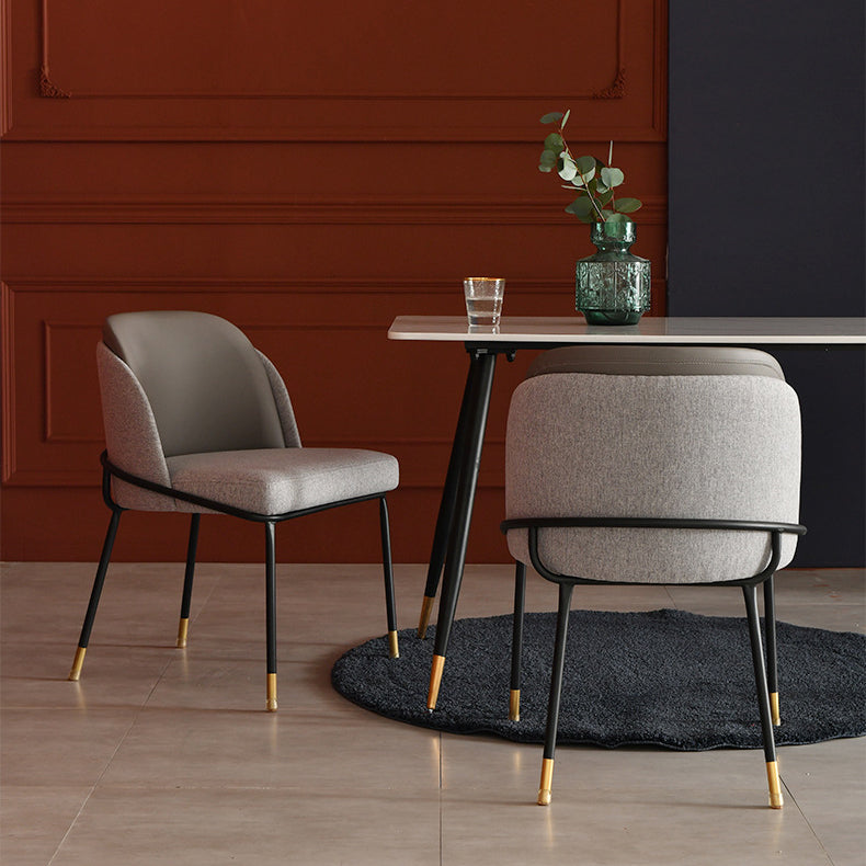 Contemporary Nordic Square Rectangular Solid Wood Velvet PU Leather Dining Chair Backrest Armless For Dining Room &amp; Kitchen
