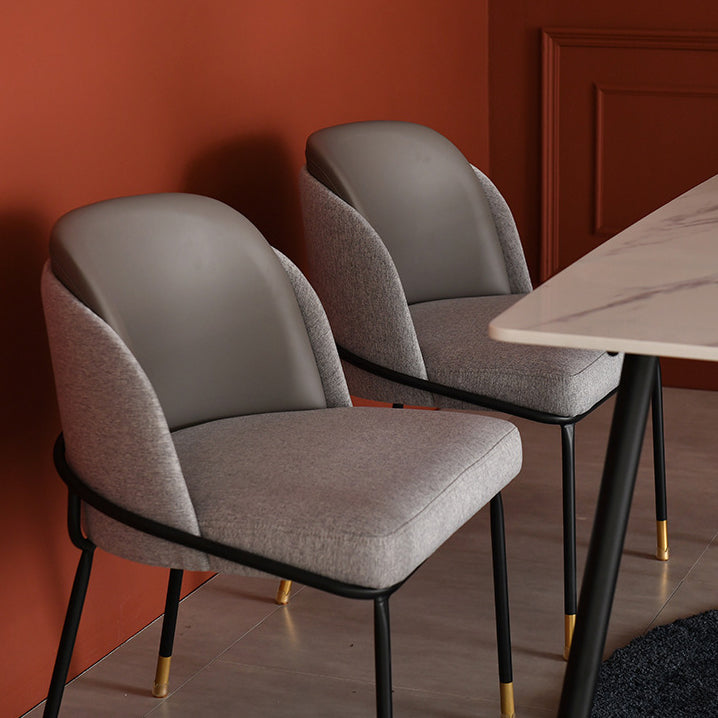 Contemporary Nordic Square Rectangular Solid Wood Velvet PU Leather Dining Chair Backrest Armless For Dining Room & Kitchen