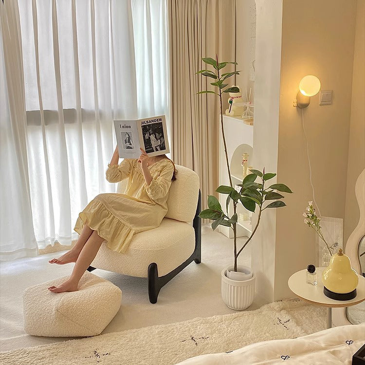 Contemporary Nordic Square Rectangular Solid Wood Sherpa Fleece Velvet Removable Accent Chair Backrest Armless For Living Room