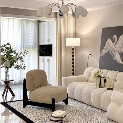 Contemporary Nordic Square Rectangular Solid Wood Sherpa Fleece Velvet Removable Accent Chair Backrest Armless For Living Room