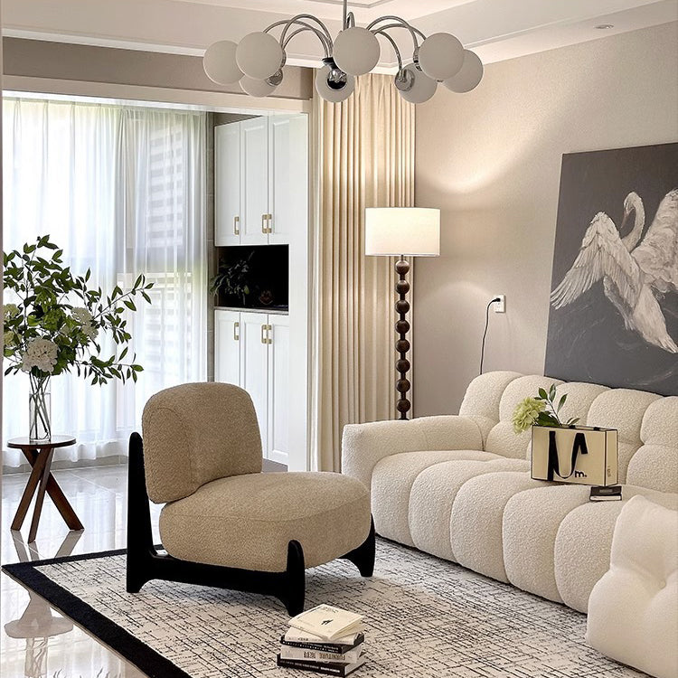 Contemporary Nordic Square Rectangular Solid Wood Sherpa Fleece Velvet Removable Accent Chair Backrest Armless For Living Room