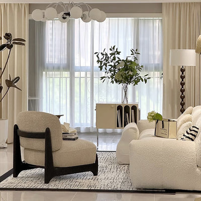 Contemporary Nordic Square Rectangular Solid Wood Sherpa Fleece Velvet Removable Accent Chair Backrest Armless For Living Room