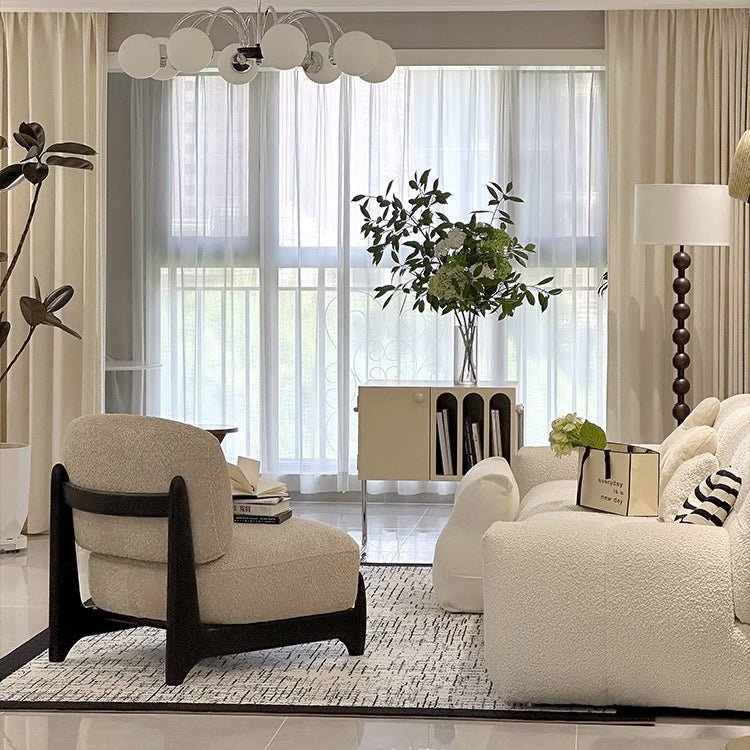 Contemporary Nordic Square Rectangular Solid Wood Sherpa Fleece Velvet Removable Accent Chair Backrest Armless For Living Room