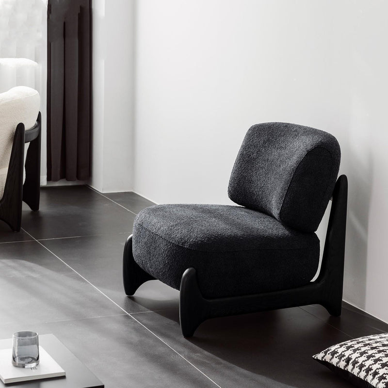 Contemporary Nordic Square Rectangular Solid Wood Sherpa Fleece Velvet Removable Accent Chair Backrest Armless For Living Room