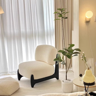 Contemporary Nordic Square Rectangular Solid Wood Sherpa Fleece Velvet Removable Accent Chair Backrest Armless For Living Room