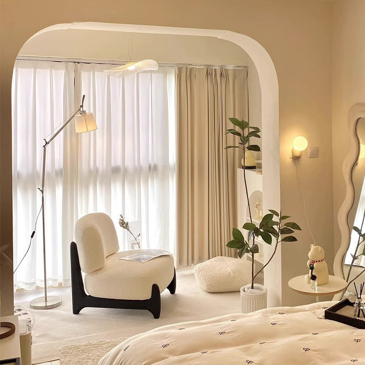 Contemporary Nordic Square Rectangular Solid Wood Sherpa Fleece Velvet Removable Accent Chair Backrest Armless For Living Room