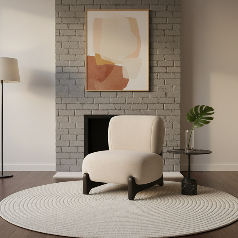 Contemporary Nordic Square Rectangular Solid Wood Sherpa Fleece Velvet Removable Accent Chair Backrest Armless For Living Room