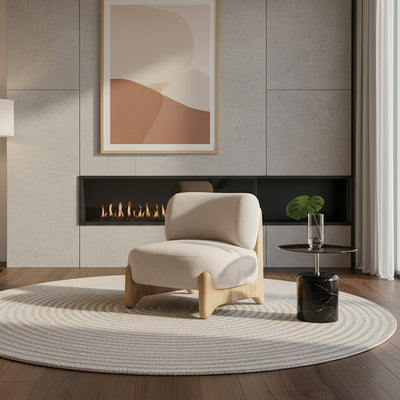 Contemporary Nordic Square Rectangular Solid Wood Sherpa Fleece Velvet Removable Accent Chair Backrest Armless For Living Room