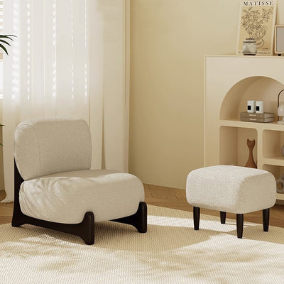 Contemporary Nordic Square Rectangular Solid Wood Sherpa Fleece Velvet Removable Accent Chair Backrest Armless For Living Room