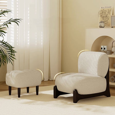 Contemporary Nordic Square Rectangular Solid Wood Sherpa Fleece Velvet Removable Accent Chair Backrest Armless For Living Room