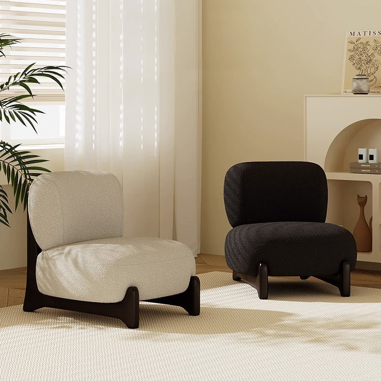 Contemporary Nordic Square Rectangular Solid Wood Sherpa Fleece Velvet Removable Accent Chair Backrest Armless For Living Room