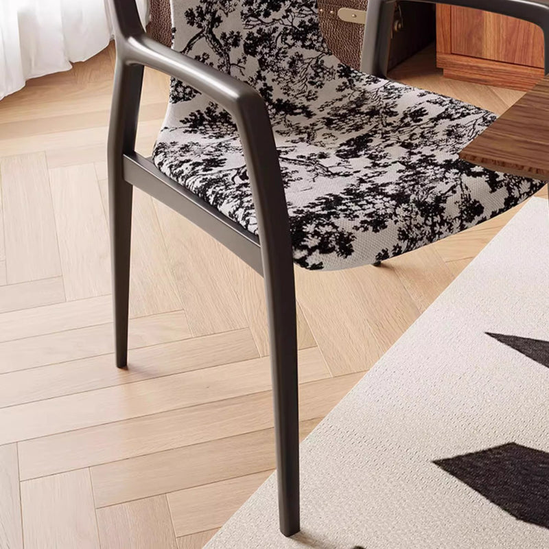 Traditional Chinese Square Rectangular Solid Ash Wood Velvet Dining Chair Backrest Armrest For Dining Room & Kitchen