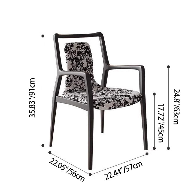 Traditional Chinese Square Rectangular Solid Ash Wood Velvet Dining Chair Backrest Armrest For Dining Room & Kitchen