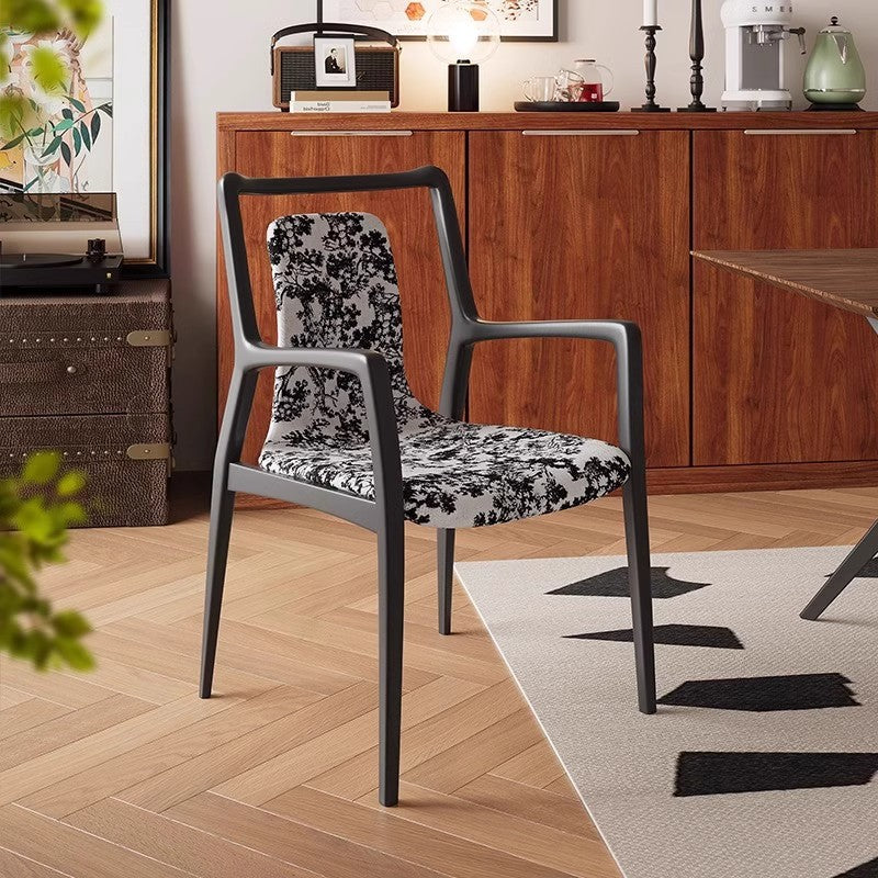 Traditional Chinese Square Rectangular Solid Ash Wood Velvet Dining Chair Backrest Armrest For Dining Room & Kitchen