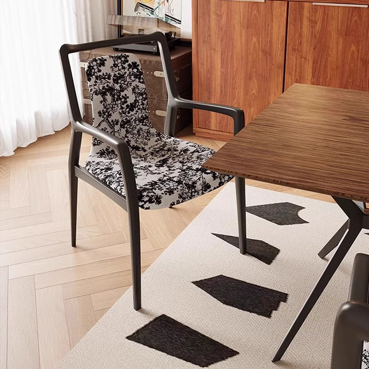 Traditional Chinese Square Rectangular Solid Ash Wood Velvet Dining Chair Backrest Armrest For Dining Room & Kitchen