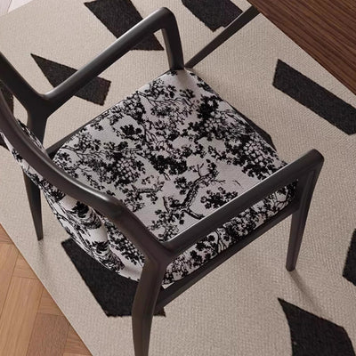 Traditional Chinese Square Rectangular Solid Ash Wood Velvet Dining Chair Backrest Armrest For Dining Room & Kitchen