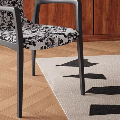 Traditional Chinese Square Rectangular Solid Ash Wood Velvet Dining Chair Backrest Armrest For Dining Room & Kitchen