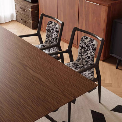 Traditional Chinese Square Rectangular Solid Ash Wood Velvet Dining Chair Backrest Armrest For Dining Room & Kitchen