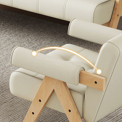 Modern Minimalist Square Rectangular Rubberwood Solid Wood Plywood Cat Scratch Leather Sintered Stone Rebar Frame Accent Chair & Table Set For Living Room