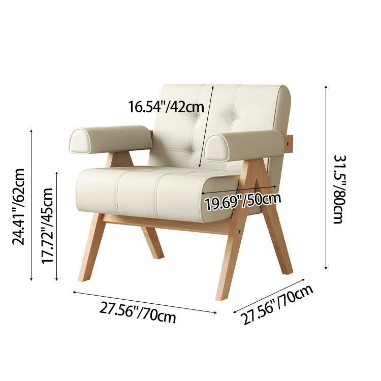 Modern Minimalist Square Rectangular Rubberwood Solid Wood Plywood Cat Scratch Leather Sintered Stone Rebar Frame Accent Chair & Table Set For Living Room