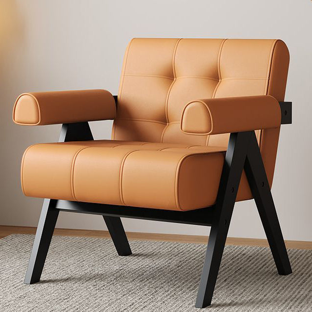 Modern Minimalist Square Rectangular Rubberwood Solid Wood Plywood Cat Scratch Leather Sintered Stone Rebar Frame Accent Chair & Table Set For Living Room