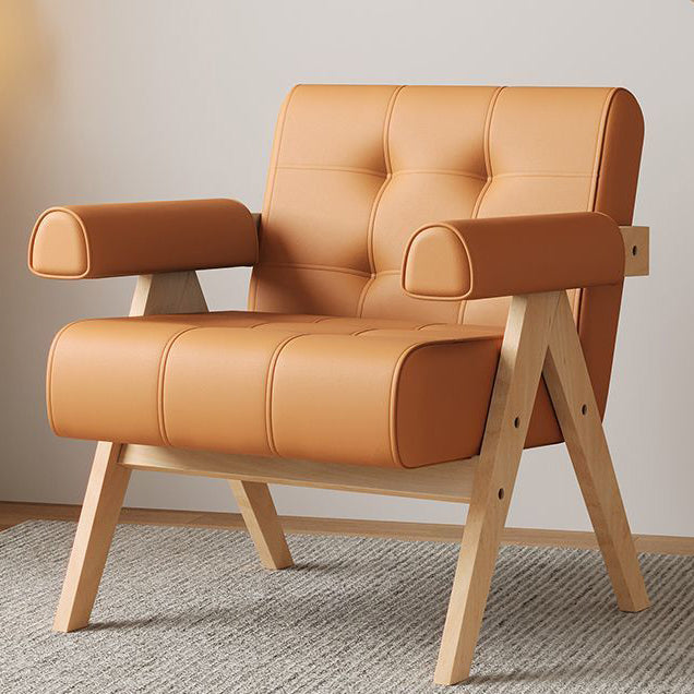 Modern Minimalist Square Rectangular Rubberwood Solid Wood Plywood Cat Scratch Leather Sintered Stone Rebar Frame Accent Chair & Table Set For Living Room