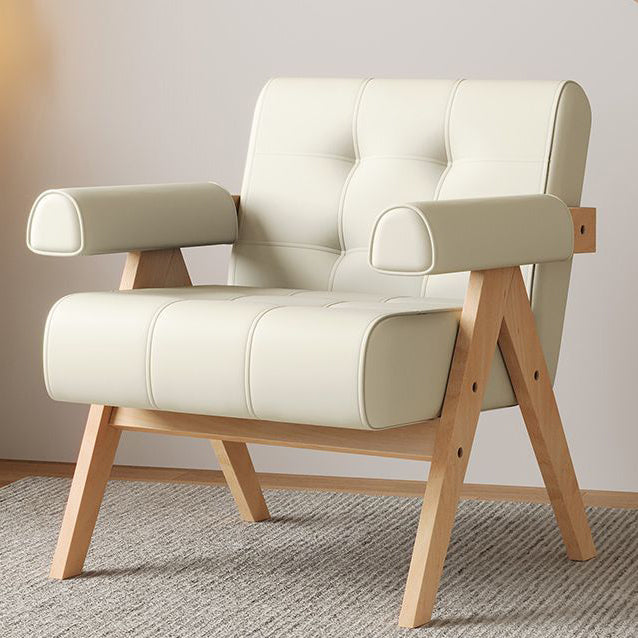 Modern Minimalist Square Rectangular Rubberwood Solid Wood Plywood Cat Scratch Leather Sintered Stone Rebar Frame Accent Chair & Table Set For Living Room