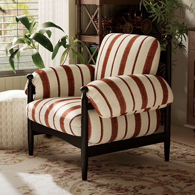 Contemporary Retro Square Rectangular Rubberwood Velvet Accent Chair Backrest Armrest For Living Room