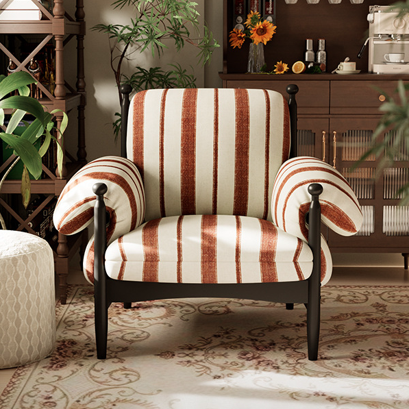 Contemporary Retro Square Rectangular Rubberwood Velvet Accent Chair Backrest Armrest For Living Room