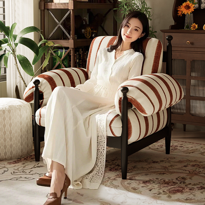 Contemporary Retro Square Rectangular Rubberwood Velvet Accent Chair Backrest Armrest For Living Room