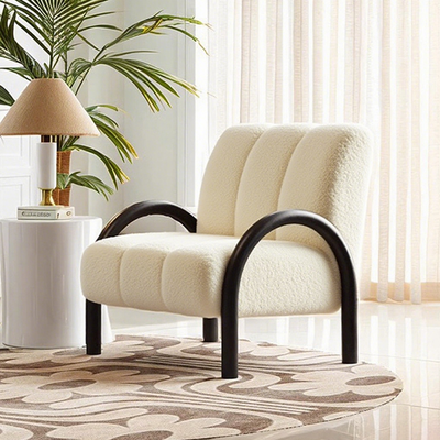 Contemporary Nordic Square Rectangular Pine Wood Carbon Steel Chenille Fabric Accent Chair Backrest Armrest For Living Room