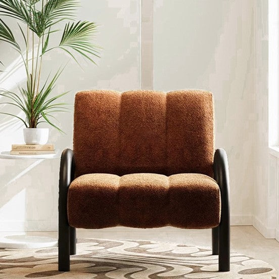 Zeitgenössischer nordischer quadratischer rechteckiger Kiefernholz Kohlenstoffstahl Chenille Stoff Akzentstuhl Rückenlehne Armlehne für Wohnzimmer 