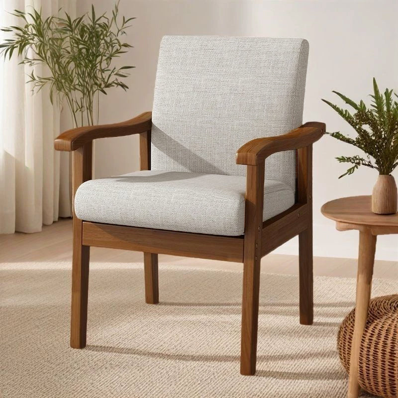 Modern Minimalist Square Rectangular Rubberwood Cotton-linen Desk Chair Backrest Armrest For Home Office