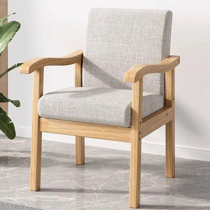 Modern Minimalist Square Rectangular Rubberwood Cotton-linen Desk Chair Backrest Armrest For Home Office