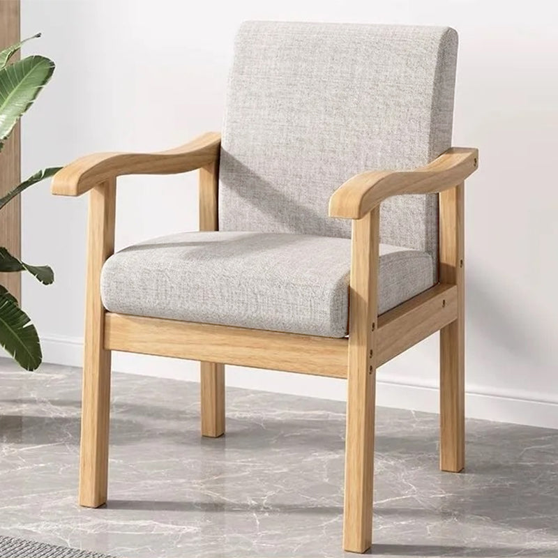 Modern Minimalist Square Rectangular Rubberwood Cotton-linen Desk Chair Backrest Armrest For Home Office