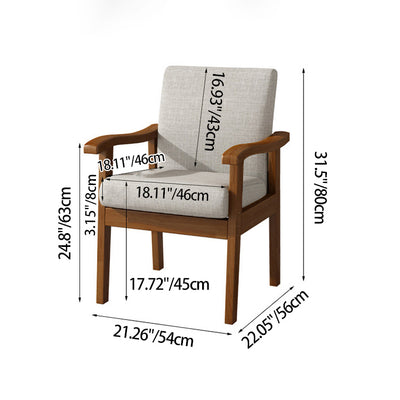 Modern Minimalist Square Rectangular Rubberwood Cotton-linen Desk Chair Backrest Armrest For Home Office