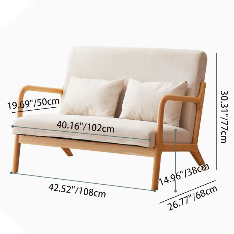 Zeitgenössisches nordisches quadratisch-rechteckiges Sofa- und Tischset aus Gummibaumholz und Baumwoll-Leinen für das Wohnzimmer 