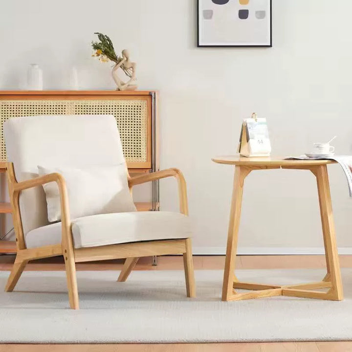 Zeitgenössisches nordisches quadratisch-rechteckiges Sofa- und Tischset aus Gummibaumholz und Baumwoll-Leinen für das Wohnzimmer 