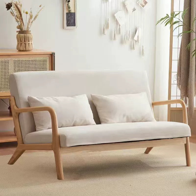 Contemporary Nordic Square Rectangular Rubberwood Cotton-linen Sofa & Table Set For Living Room