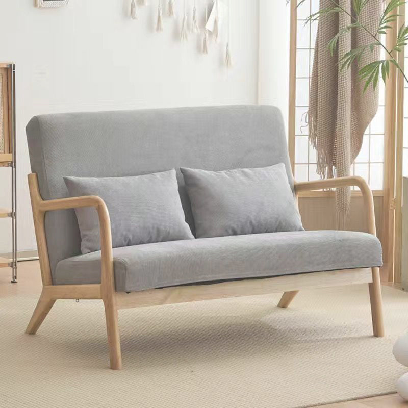 Contemporary Nordic Square Rectangular Rubberwood Cotton-linen Sofa & Table Set For Living Room