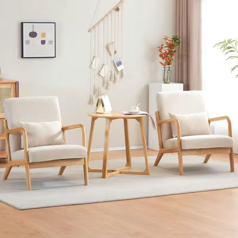 Contemporary Nordic Square Rectangular Rubberwood Cotton-linen Sofa & Table Set For Living Room