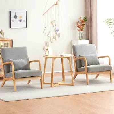 Contemporary Nordic Square Rectangular Rubberwood Cotton-linen Sofa & Table Set For Living Room
