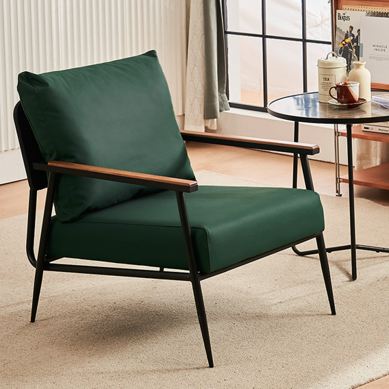 Moderner minimalistischer quadratischer rechteckiger Eisen-Gummibaum-Kiefernsperrholz-Kratzleder-Abnehmbarer Akzentstuhl Rückenlehne Armlehne für Wohnzimmer 