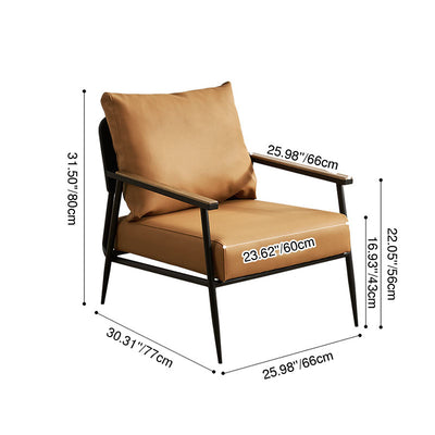 Modern Minimalist Square Rectangular Iron Rubberwood Pine Plywood Cat Scratch Leather Removable Accent Chair Backrest Armrest For Living Room