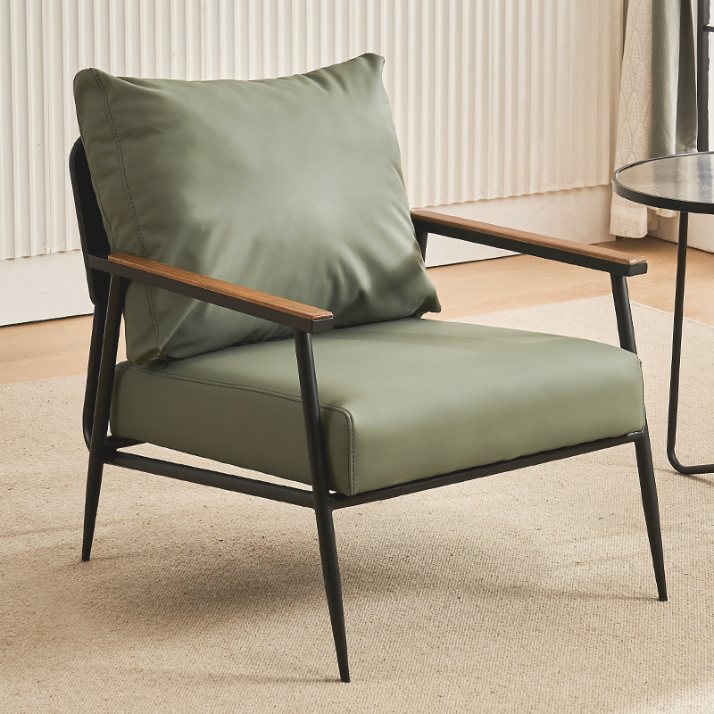 Moderner minimalistischer quadratischer rechteckiger Eisen-Gummibaum-Kiefernsperrholz-Kratzleder-Abnehmbarer Akzentstuhl Rückenlehne Armlehne für Wohnzimmer 