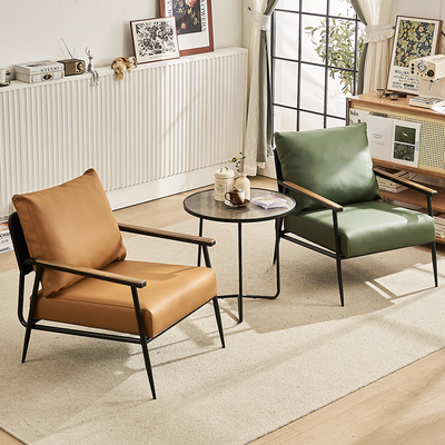 Modern Minimalist Square Rectangular Iron Rubberwood Pine Plywood Cat Scratch Leather Removable Accent Chair Backrest Armrest For Living Room